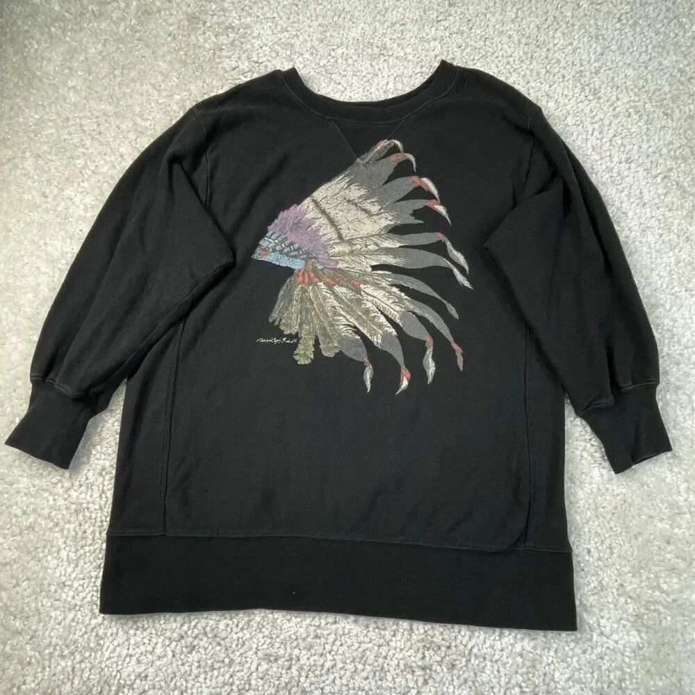 Denim & Supply Ralph Lauren Oversized Sweatshirt Black Feathers Womens M/L